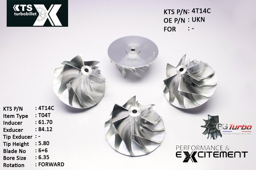 Turbo ROUE FORGÉE MFS PERFORMANCE - 6+6 PALES - INDUCER : 61,7 - EXDUCER : 84,12 - TYPE : T04TANGLE : 60° - ROTATION : Forward - SUPER BACK : 1 - BORE SIZE : 6,35
